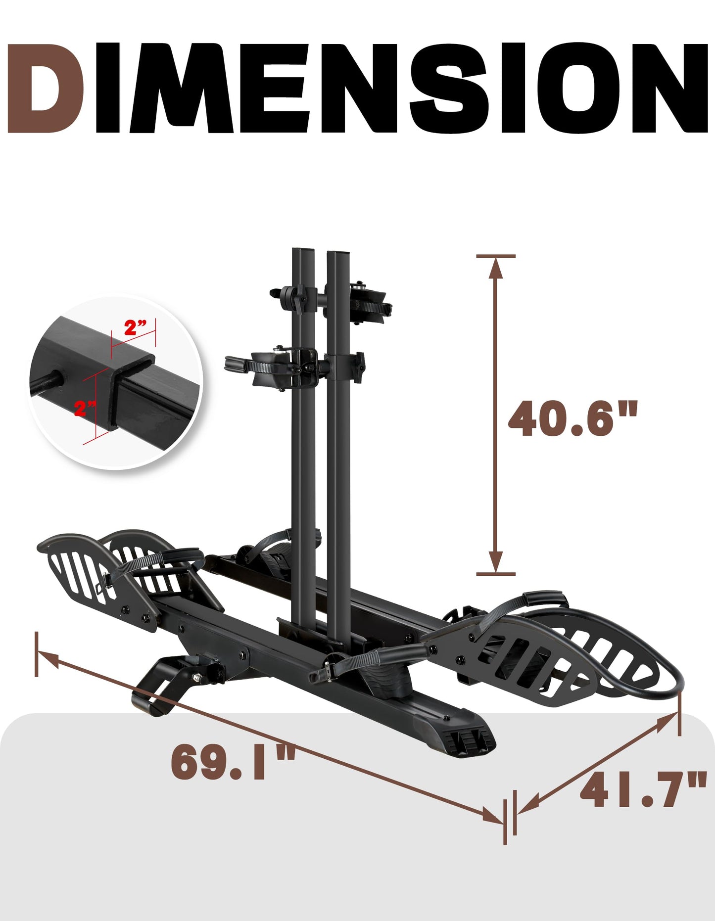 Young Electric Hitch 2-Bike Rack, 200 lbs Capacity E-Bike Carrier Platform Mount, Up to 5’’ Fat Tire Bicyclefor 2’’ Receiver Cars Trucks SUVs Minivans RV, Trailer