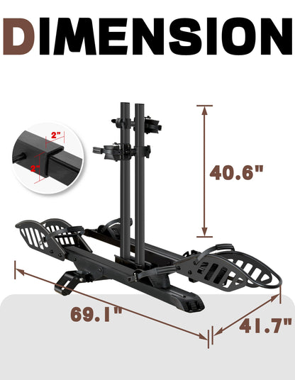 Young Electric Hitch 2-Bike Rack, 200 lbs Capacity E-Bike Carrier Platform Mount, Up to 5’’ Fat Tire Bicyclefor 2’’ Receiver Cars Trucks SUVs Minivans RV, Trailer