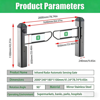 ZHIGUANYUN Automatic Closing Two-Way Safety Gate, 90° Electric Turnstile for Supermarkets, Warehouses, High-Traffic Areas, Enhanced Security, Easy Installation Stainlesssteelversion