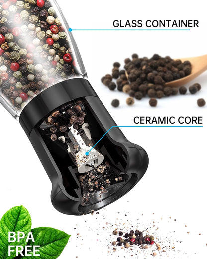 CIRCLE JOY Manual Salt and Pepper Grinder Set - Refillable Shakers with Ceramic Blades, Adjustable Coarseness, BPA-free