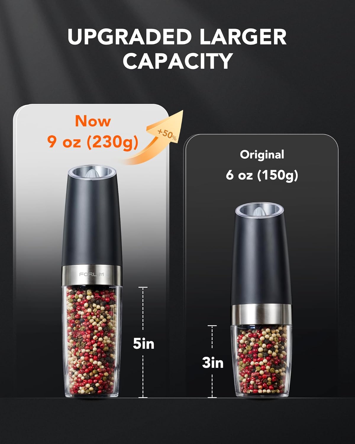 Electric Salt and Pepper Grinder Set, Refillable Battery Operated Automatic Shakers, Adjustable Coarseness