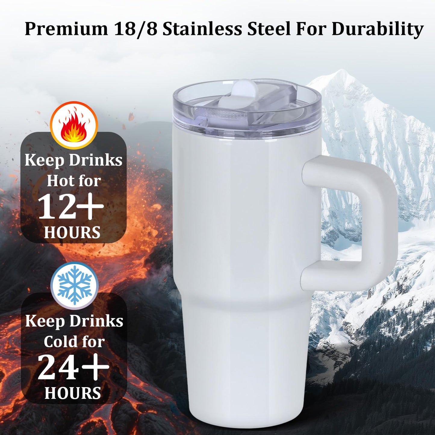 Tswofia 4 Pack 14 Oz Sublimation Tumblers Bulk for Kids with Handle & Splash Proof Detachable Flip Straw Lid, Kids 14 Oz Stainless Steel Double Insulated Sublimation Tumbler Blanks (White)
