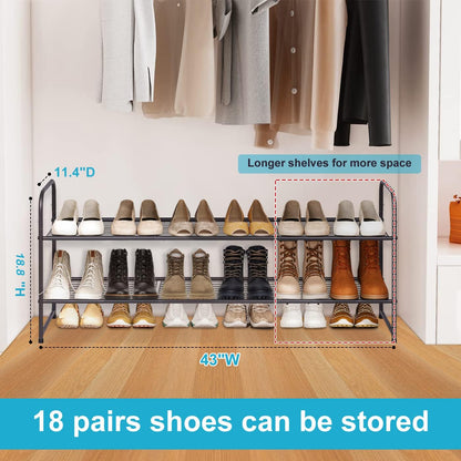 KEETDY 2-Tier Long Shoe Rack for Closet, Entryway Shoe Organizer for 18 Pairs, Metal Stackable Storage Shelf (Bronze)