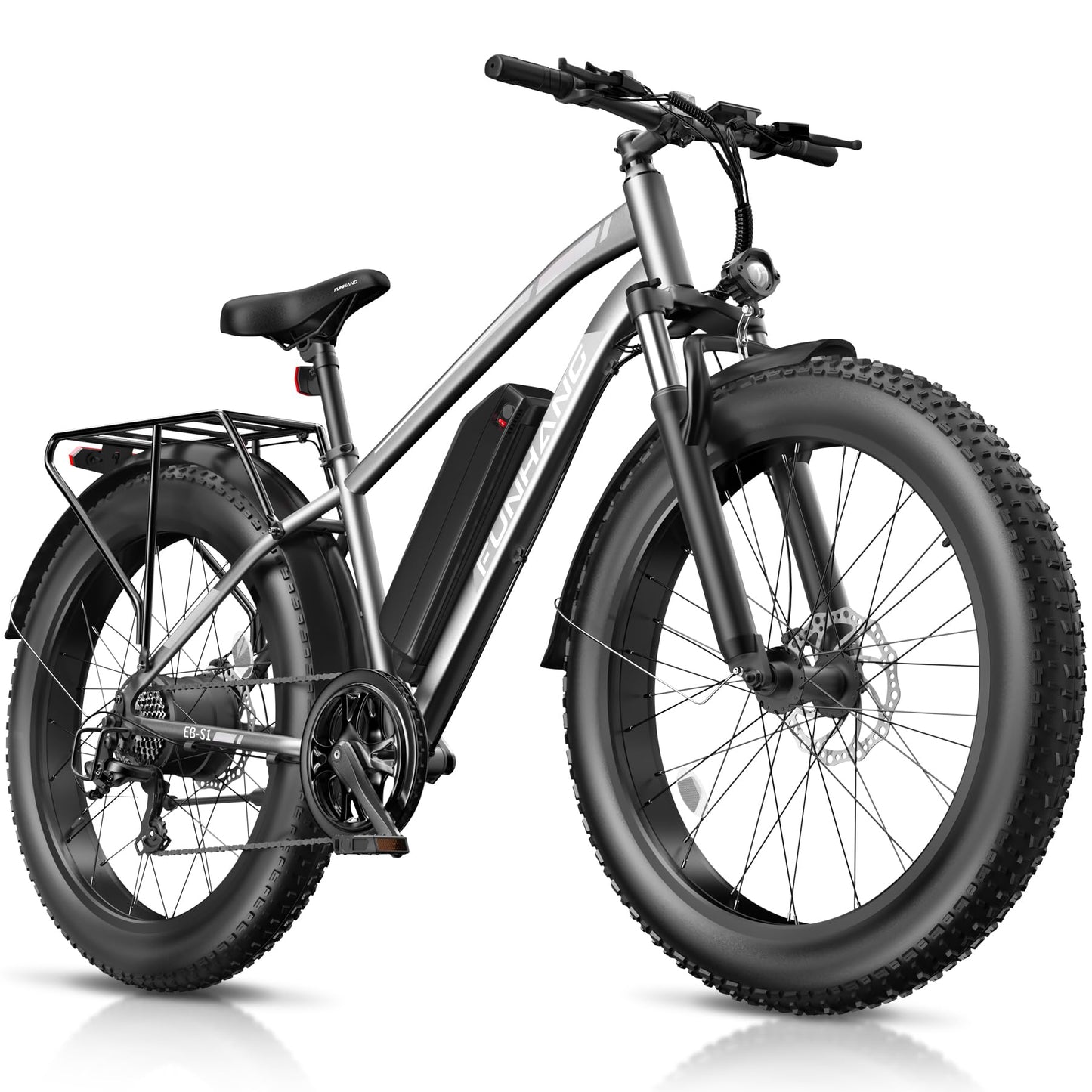 Funhang Electric Bike for Adults, 1000W Peak Ebike, 20MPH 60Miles Electric Mountain Bike, 26" Fat Tire Electric Bicycle with 48V 13AH Battery, Front Suspension,7 Speed, Rear Rack, UL 2849 Certified
