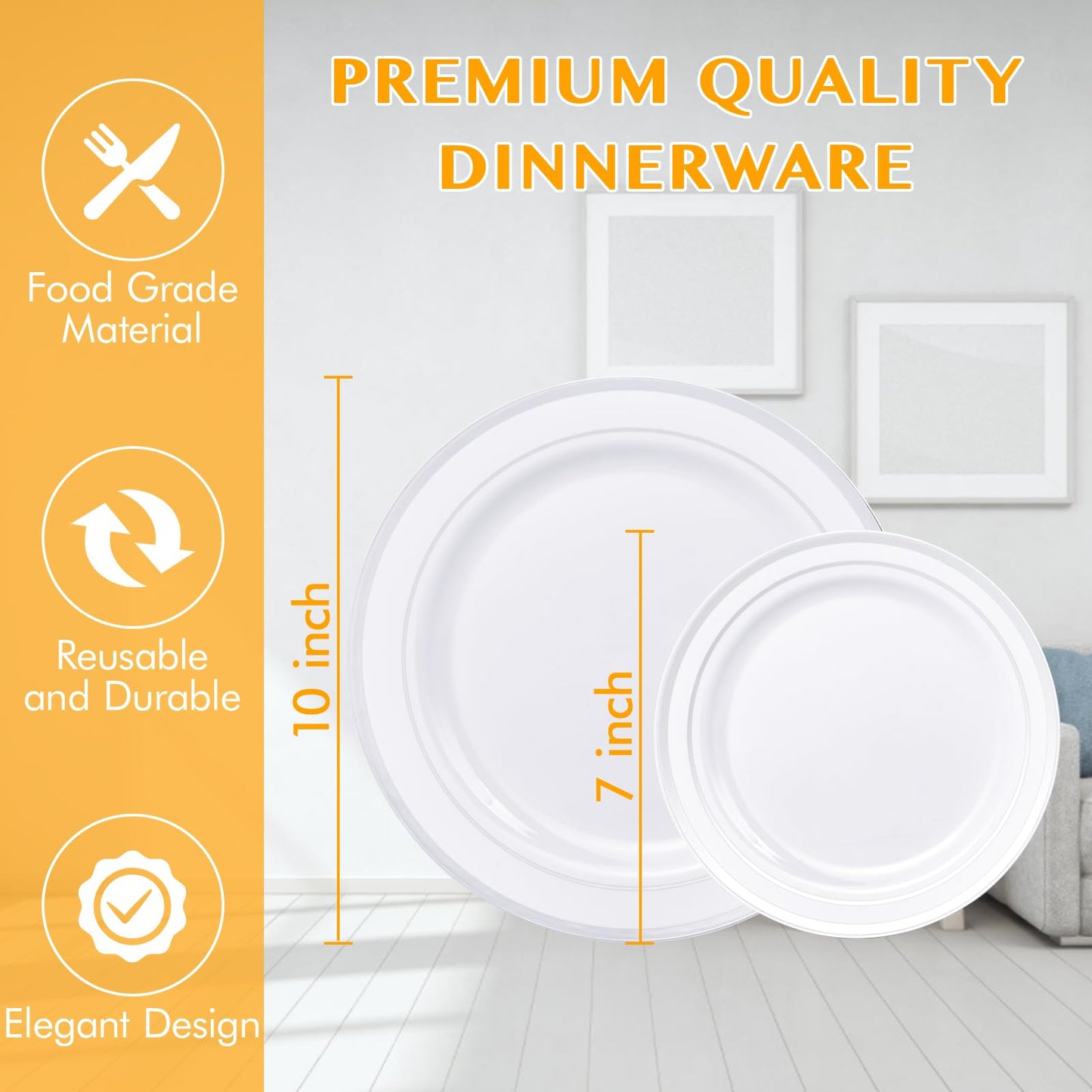 JollyPack 100 Piece Disposable Silver Plastic Party Plates, Including 50 10 Inch Dinner Plates and 50 7 Inch for Dessert, Great for Parties, Weddings, Home Use, and Christmas