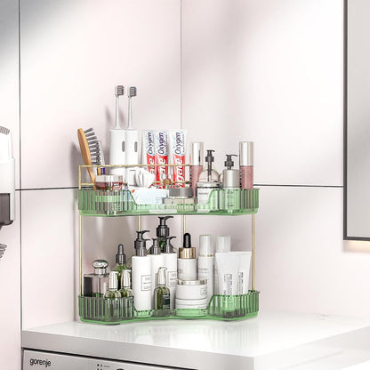 2 Countertop, Tier Corner Bathroom Organizer Vanity Makeup Organizer with Brush Holder, Space-Saving Skincare Storage