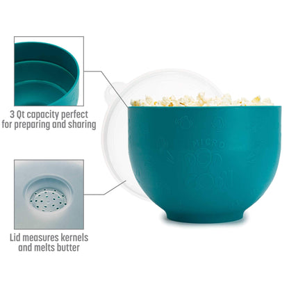 Goodful Silicone Popcorn Popper, Collapsible Hot Air Microwavable Popcorn Maker, Bowl Made without BPA, Teal