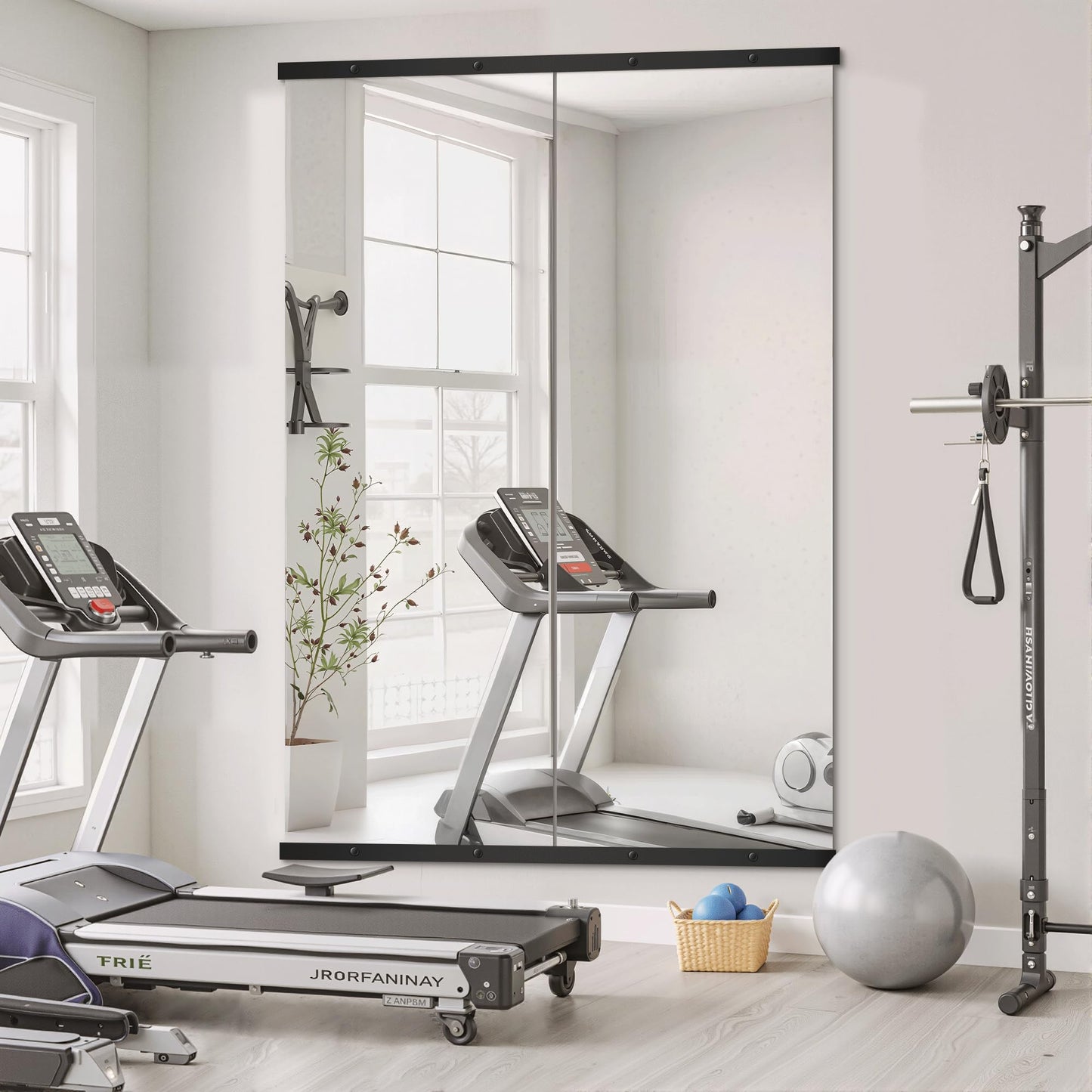 TRAHOME Home Gym Mirror for Wall,70x24x2PCS Full Length,Glass Frameless Body Large Mirror for Home Gym,Workout,Bedroom,Garage(Black)