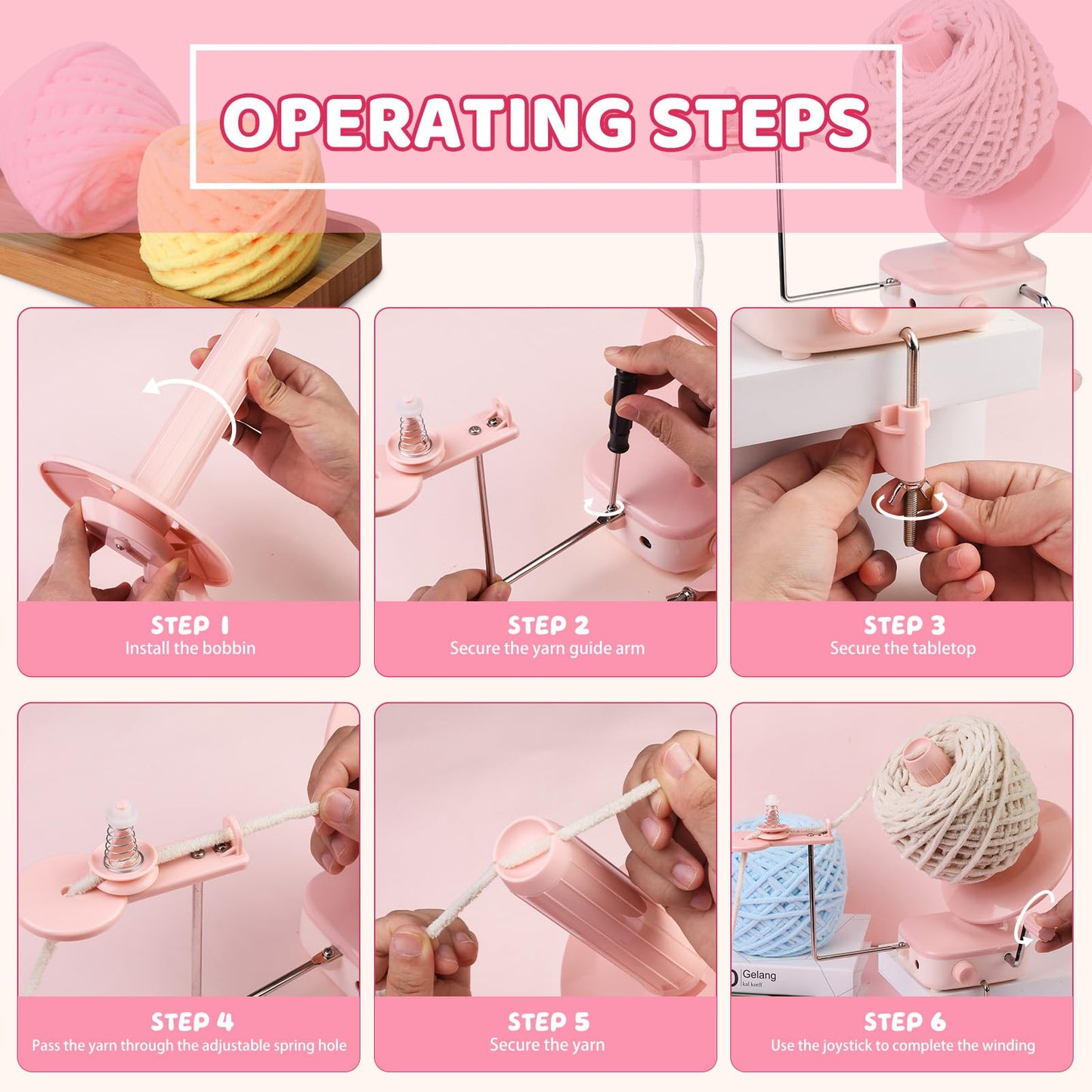 Electric Yarn Winder, Automatic Yarn Ball Winder for Crocheting, Compact Yarn Cake Winder with Strong Tension Stepless Speed for Crocheting & Knitting, Ideal Helper for Yarn Lovers (Pink)