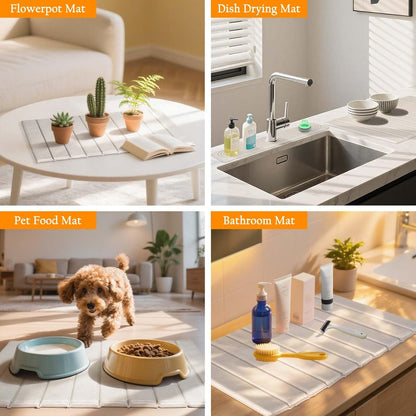 2-in-1 Countertop, Set, Stone Drying Mat Kit Faucet Mat for Kitchen Sink & Drying Stone for Quick Dry Diatomaceous