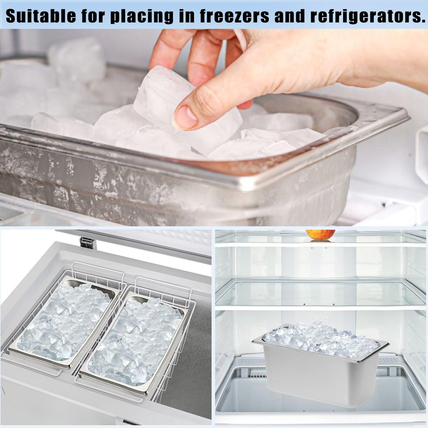 OwnMy 2PCS 5L Ice Buckets for Parties, Stainless Steel Ice Bucket for Freezer, Metal Ice Cubes Bins Storage Container for Freezer, Wine Beer Drink Cooling Buckets for Beverage Cocktails Champagne