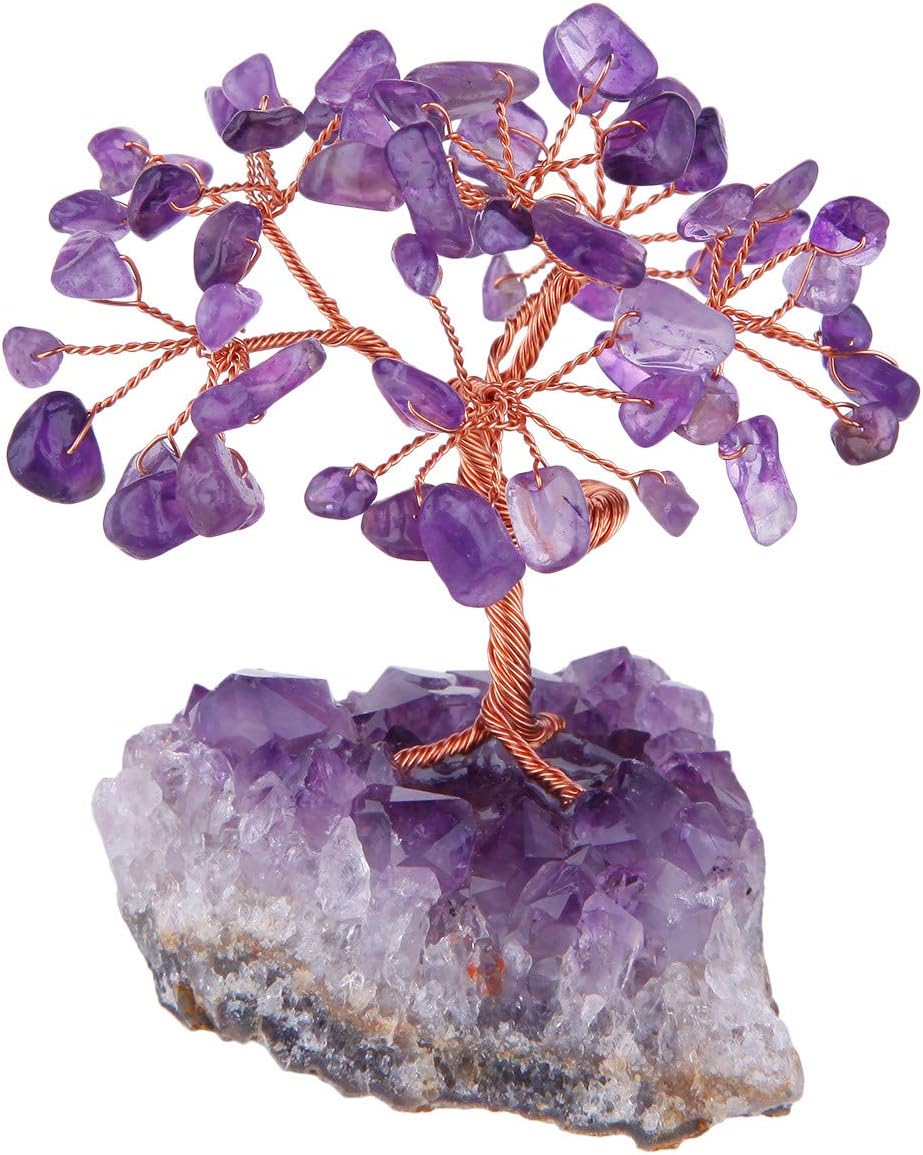 mookaitedecor Amethyst Crystal Tree with Cluster Crystals Base, Bonsai Money Tree for Wealth and Luck