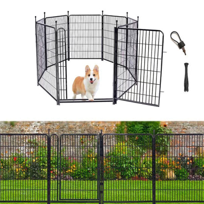 Getlay Tall Garden Fences and Borders for Dogs, 4.6ft High Dog Fence, 6 Panels Total 13.3 Ft Long, Gate 21 inches Wide with Low Sills. Modular Fencing, Dog Fence Outdoor for Yard