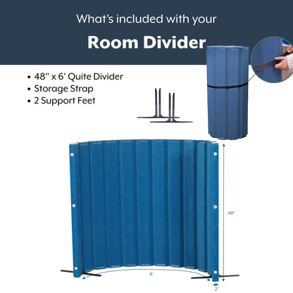 Angeles 48" x 6' Quiet Divider With Sound Dampening Panels, Freestanding Room Divider Wall, Blue