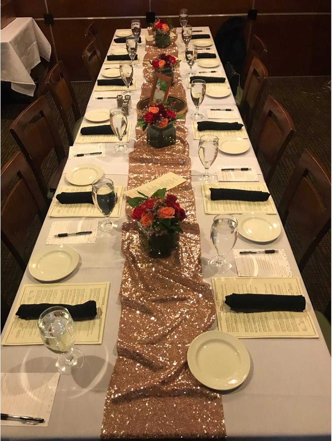 PartyDelight 12" X 72" Rose Gold Sequin Table Runner for Wedding Party Bridal Baby Shower Events