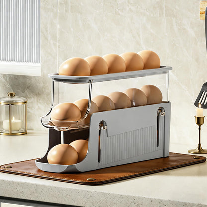 Printe Egg Holder for Fridge, Rolling Egg Holder for Refrigerator, Automatic Egg Dispenser Organizer, Egg Storage Container Rack for Refrigerator Countertop, Space Saving Fridge Organizer （Grey）