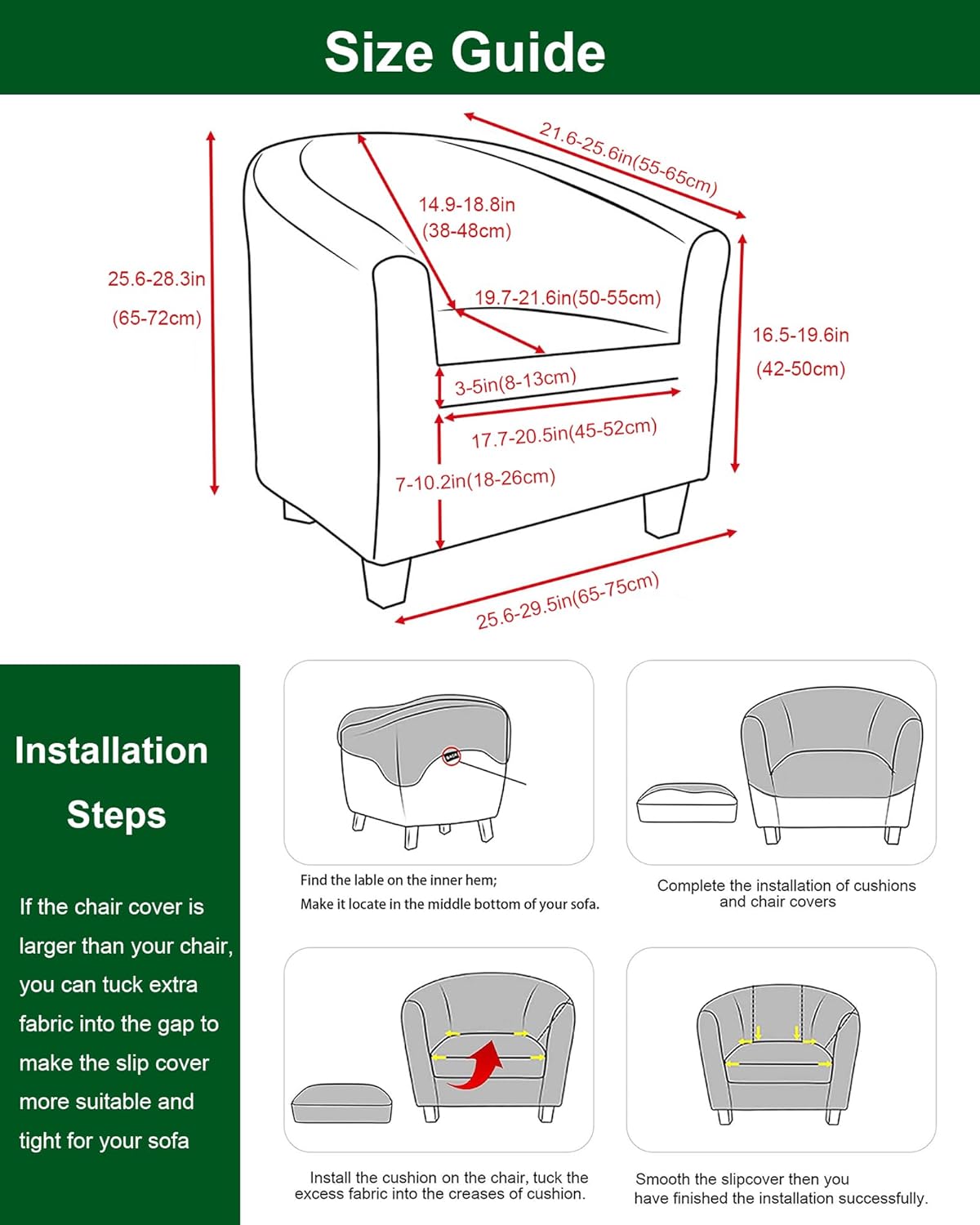 2 CRFATOP Piece Club Chair Slipcover Stretch Barrel Chair Covers Solid Tub Chair Slipcovers Soft Armchair Covers
