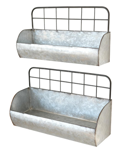 ShabbyDecor Galvanized Metal Farmhouse Wall Storage Holder Rustic Tin Shelves for Kitchen Laundry Room Bathroom Metal Hanging Wire Basket Set of 2