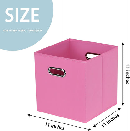 Fabric Storage Bins Cube, 11x11x11 Fabric Cubby Organizer Baskets with Handle, Set of 2 Foldable Storage Boxes (Pink)