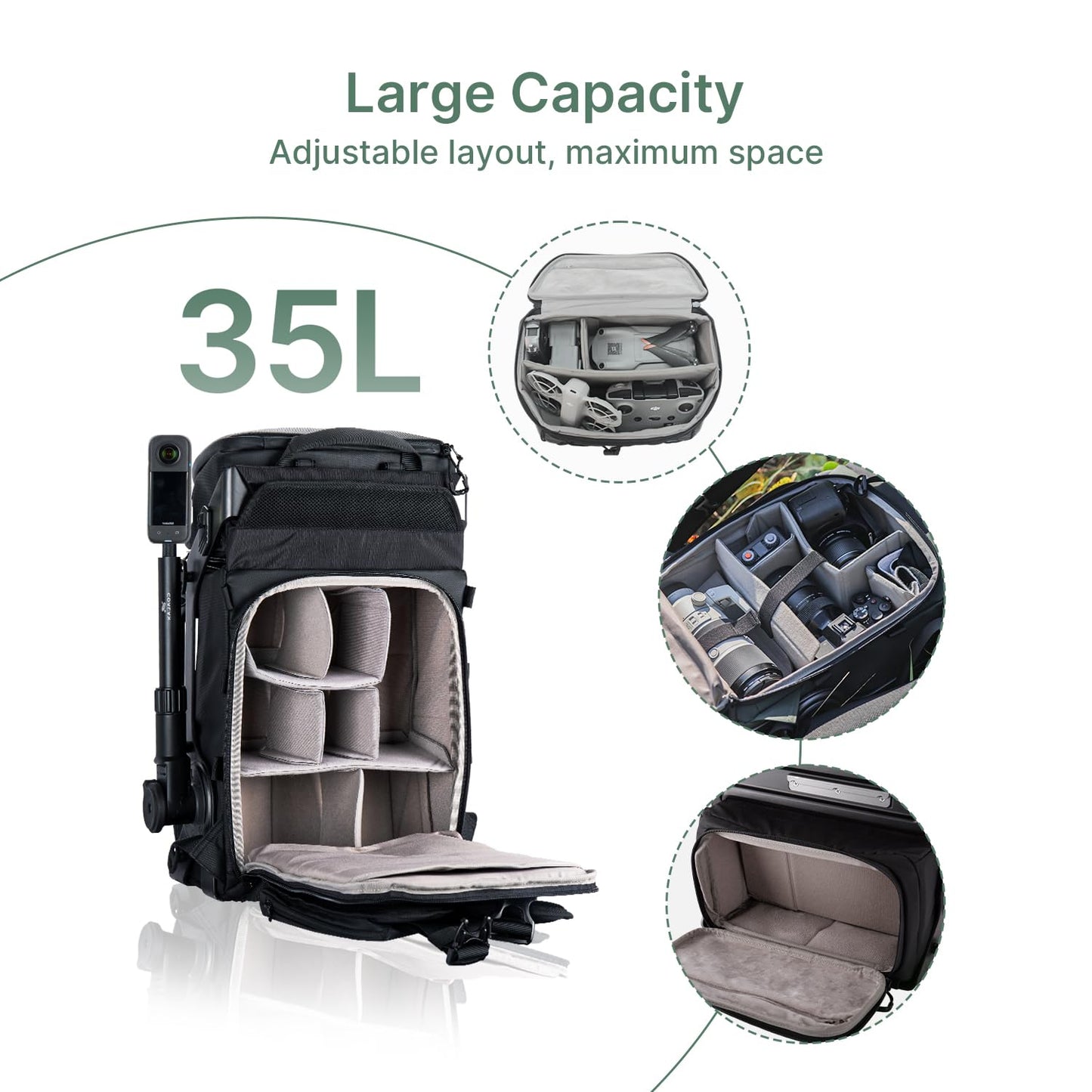 COALAX LANCER 100 Travel Camera Backpack with 96Wh Portable Power Station, Modular Hard Shell Photography Bag with Magic Arm, IPX5 Waterproof Drone Backpack Fits 16" Laptop (Black)