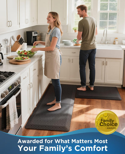 Ophanie Kitchen Mats for Floor, 3/4 inch Thick, 20x32 Anti Fatigue Cushioned Mat, Kitchen Rugs, Waterproof, Comfort Ergonomic Standing Mat for Office, Home, Sink, Black Non-Slip Ridged Bottom