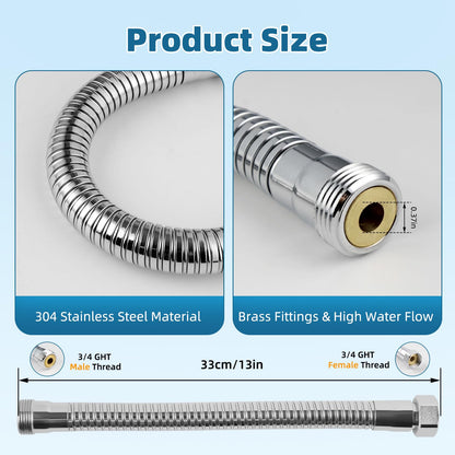 Hibbent All Metal Garden Hose Protector, Stainless Steel Flexible Hose Extension Adapter with 3/4" Female to Male Brass Connector, Anti-twist Hose Extender for Garden, Car Wash, Outdoor Faucet, Chrome