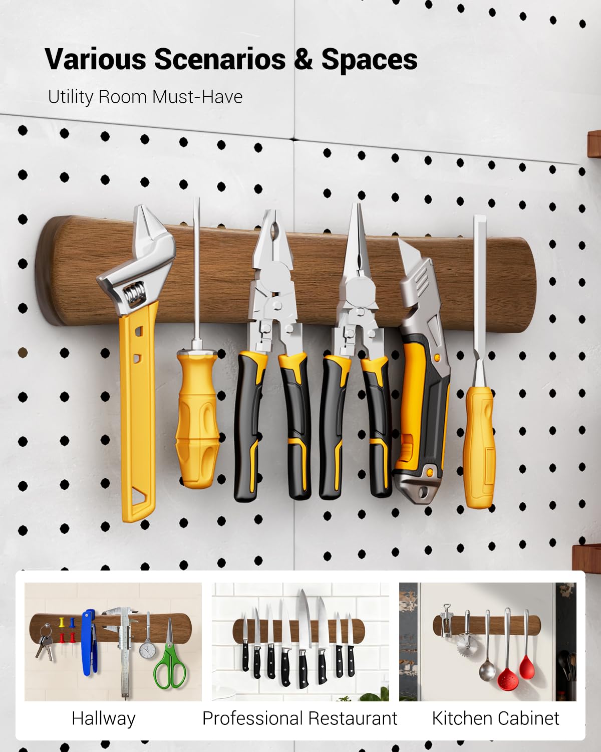 Swaitee Magnetic Knife Holder for Wall, 16 Inch Wood Knife Strip with Strong Magnetism, Kitchen Accessories Organizer, Housewarming Gifts for New Home, Storage Space Savers for Apartment/Rv/Farmhouse