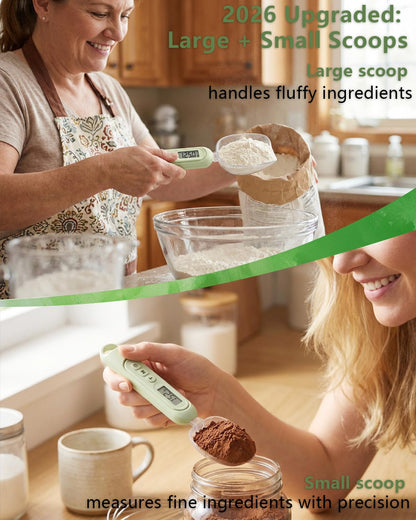 2026 Upgraded 2-In-1 Digital Measuring Spoon 【High-Precision 0.01oz/0.1g · Tested 10000+】 Baking Scale 【7-Unit】 Digital Kitchen Scale for Baking, Gram Scale for Weight Loss, Large & Small Scoop, Green