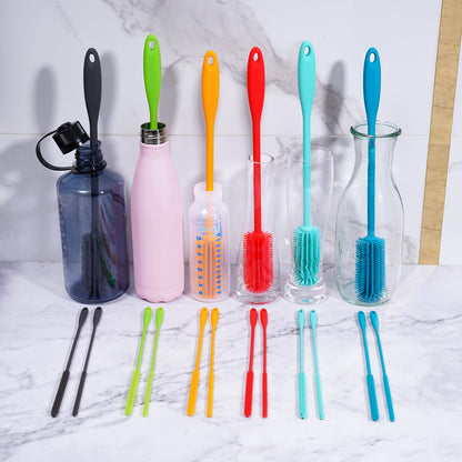 Purtribe 3-in-1 Silicone Bottle Brush and Straw Cleaning Brush Set, Water Bottle Cleaner for Narrow Neck Containers, Tumblers, Flask, Vase and Glassware (Teal)
