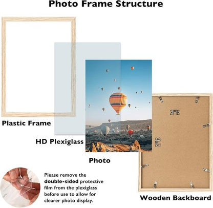 JCJMY 11x14 Picture Frame - Versatile Wall Mounting for Horizontal or Vertical Display | Natural Finish with Shatter-Resistant Plexiglass