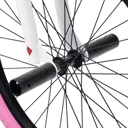 JOYSTAR 24 Inch Kids Bike Freestyle BMX Bikes for 8-12 Years Boys Girls and Beginner Riders, 24 Inch Bikes with Pink Tires, White Frame