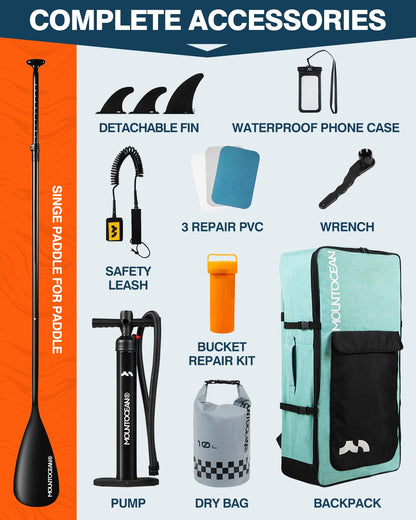 Mountocean 10'6" Inflatable Stand Up Paddle Board - 450lbs Max Capacity Ultra-Stable SUP for Adults & Youth - Non-Slip EVA Deck, All-Around ISUP with Complete Accessories