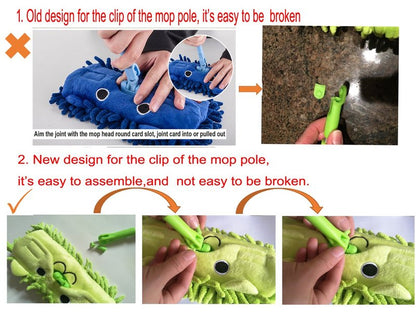 Xifando Mini Microfiber Chenille Cartoon Flat Dust Mop for Children,Detachable,360 Degree Rotation, Extension-Type (Green)