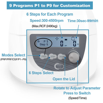 ONiLAB Professional PRP Centrifuge Machine 15mLx8, 10mL/7mL/1.5-5mlx 12, Lab Benchtop Centrifuge, 3 Preloaded Programs for Fast Operation,Store 9 Programs, 30sec-99min,300-4500rpm(Max. 2490xg)