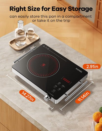 xunda 1800W Portable Electric Stove, 110v Electric Burner with Carry Handle Hot Plate, Ceramic Infrared Single Burner Cooktop, Touch & Knob Control Timer, Safety Lock (Black)