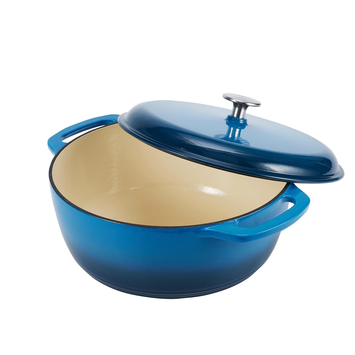 Amazon Basics Enameled Cast Iron Dutch Oven Pot with Lid, Round, Dual Handles, Heavy-Duty, Oven Safe for Baking, Roasting, Stews, 6-Quart, Blue
