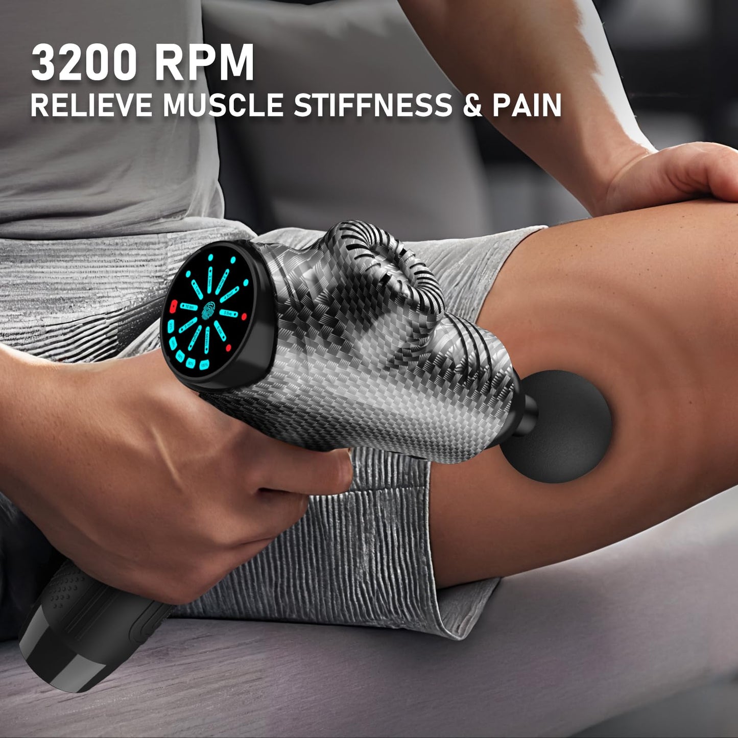 RAEMAO Massage Gun, Handheld Electric Deep Tissue Muscle Massager for Athletes for Pain Relief Attaching 8 Replacement Heads, Percussion Massager with 10 Speeds, Father's Day Gifts, Carbon