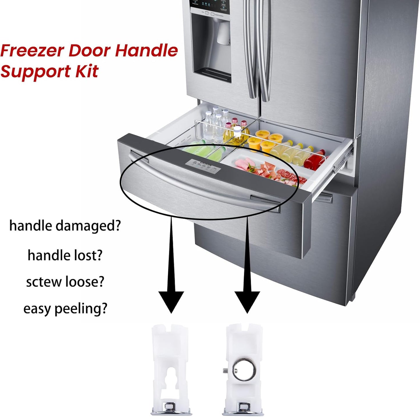 DA61-07540A Freezer Door Handle Support Kit, Compatible with Refrigerator Freezer Door Handle for AP5578979 3160453