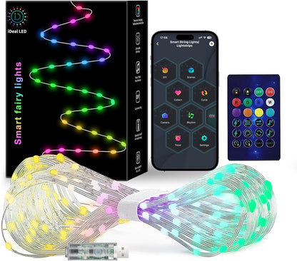 33Ft sync,12 Super RGB Smart Fairy String Lights, Usb DIY Twinkle Lights w/Remote & App Controlled, music Modes