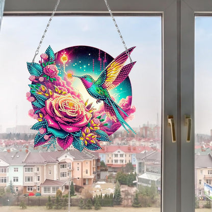 C‘eitura DIY Acrylic Hummingbird & Flower Diamond Painting Hanging Pendant Kit, 5D Special Shape Crystal Art for Home Wall Decor, Unique Gift for Women & Teens