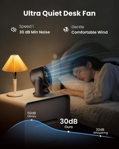 Gaiatop Desk Fan with Touch Control, 4000mAh Battery, 5 Speeds Ultra Quiet Bedroom Fan with LED Display, 90° Tilt, 7.7 Inch USB-C Rechargeable Desktop Fan for Dorm Office Room Home Office, Black