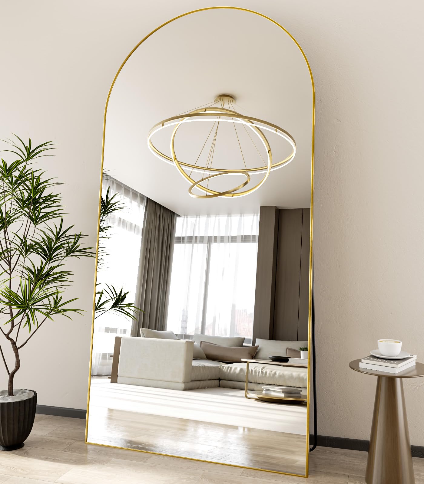 Koonmi 40"x80" Arched Full Length Mirror, Gold Large Floor Mirror with Aluminum Alloy Frame, Standing Hanging or Leaning Wall-Mounted Full Body Mirror for Living Room and Bedroom