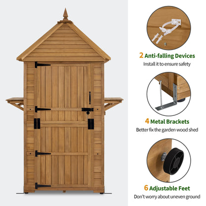 MCombo Large Outdoor Storage Cabinet with 6 Shelves (2.9 x 2.9 x 8.1 ft), Wood Storage Shed, Garden Shed with 2 Foldable Tables for Patio Yard Lawn, 2645
