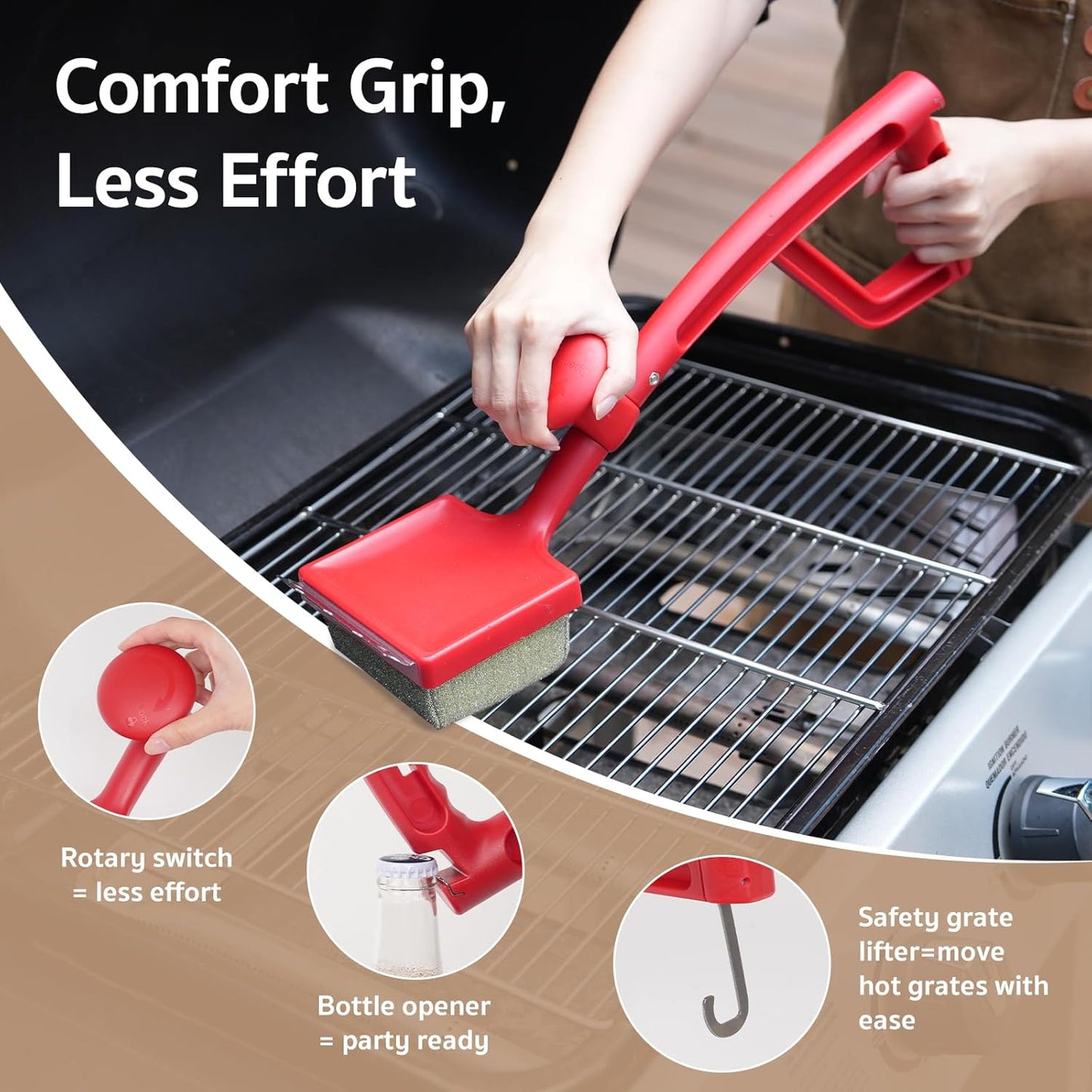 GASPRO Steam Grill Brush Bristle Free for Outdoor Grill, BBQ Grill Cleaning Brush with Replaceable Scrub Sponge Head