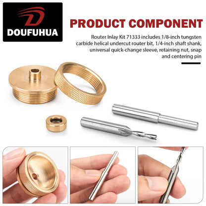 Router Inlay Bushing Kit Replacement for Router Template Guide Set Solid Brass Router Inlay Kit 71333 Fits for 1/4 Router Templates for Wood.