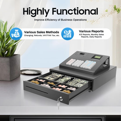 39 Keys Cash Registers with Locked Cash Drawer, Electronic Cashs Register for Small Businesses, 8 Digits LED Cash Register for Catering, Supermarkets, Clothing Stores, Hamburger Stores