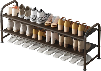 2 Closet INGIORDAR Shoe Rack Tier Long Storage Organizer Wide Metal Shoe Shelf for Entryway Brown