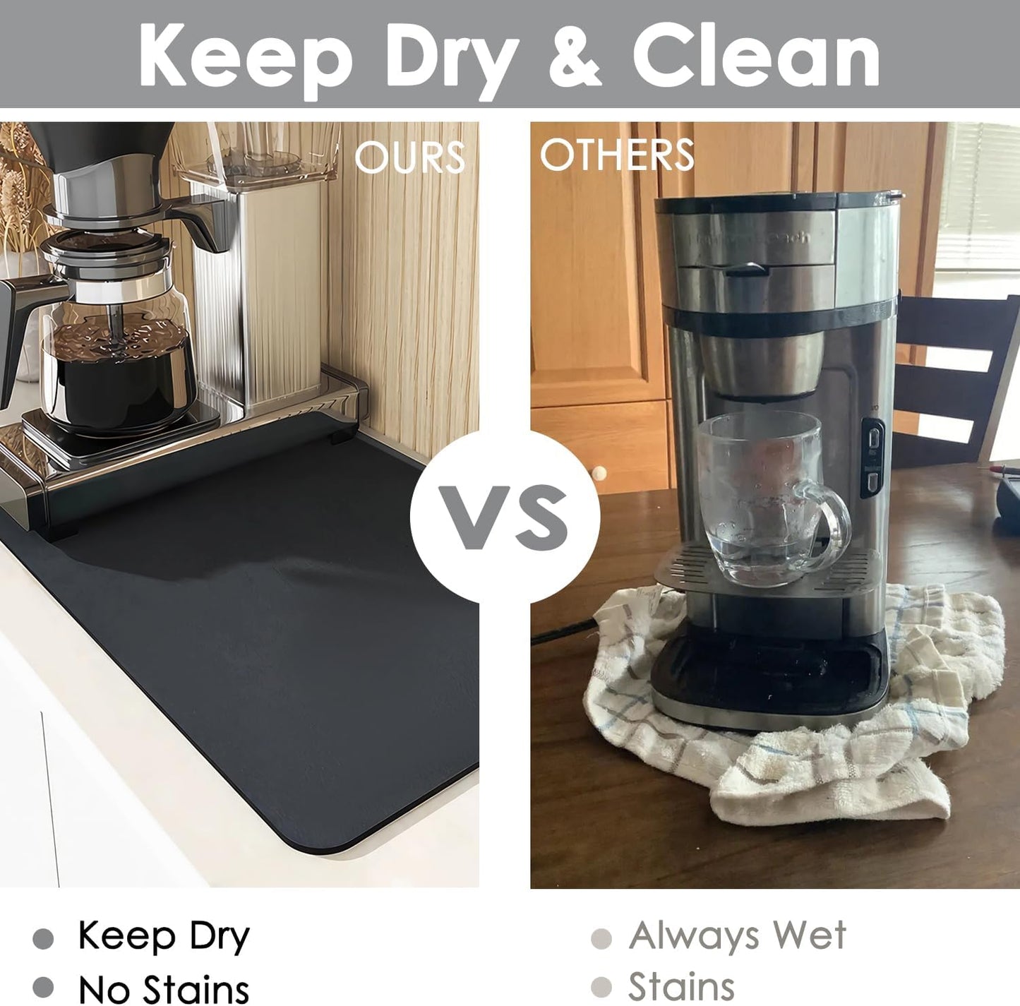 QPIX DIGITAL Coffee Mat for Countertop - 19"x12" Super Absorbent Dish Drying Mat for Kitchen