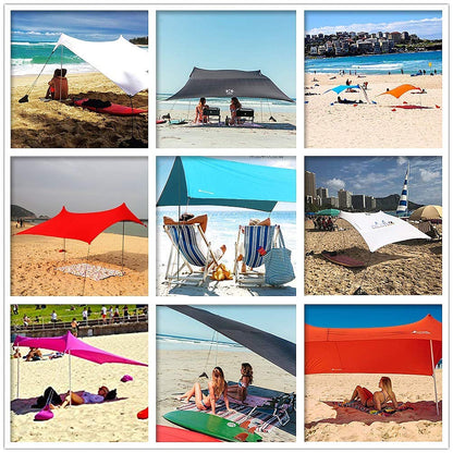 Family Tent Instant Cabana Canopy Sunwall Family Beach Tent Sunshade Sun Shade UPF50 UV Protection Tent with 2 Lightweight Folding Steel Poles 4 Sandbag Anchors Large Portable Rain Camping Tarp