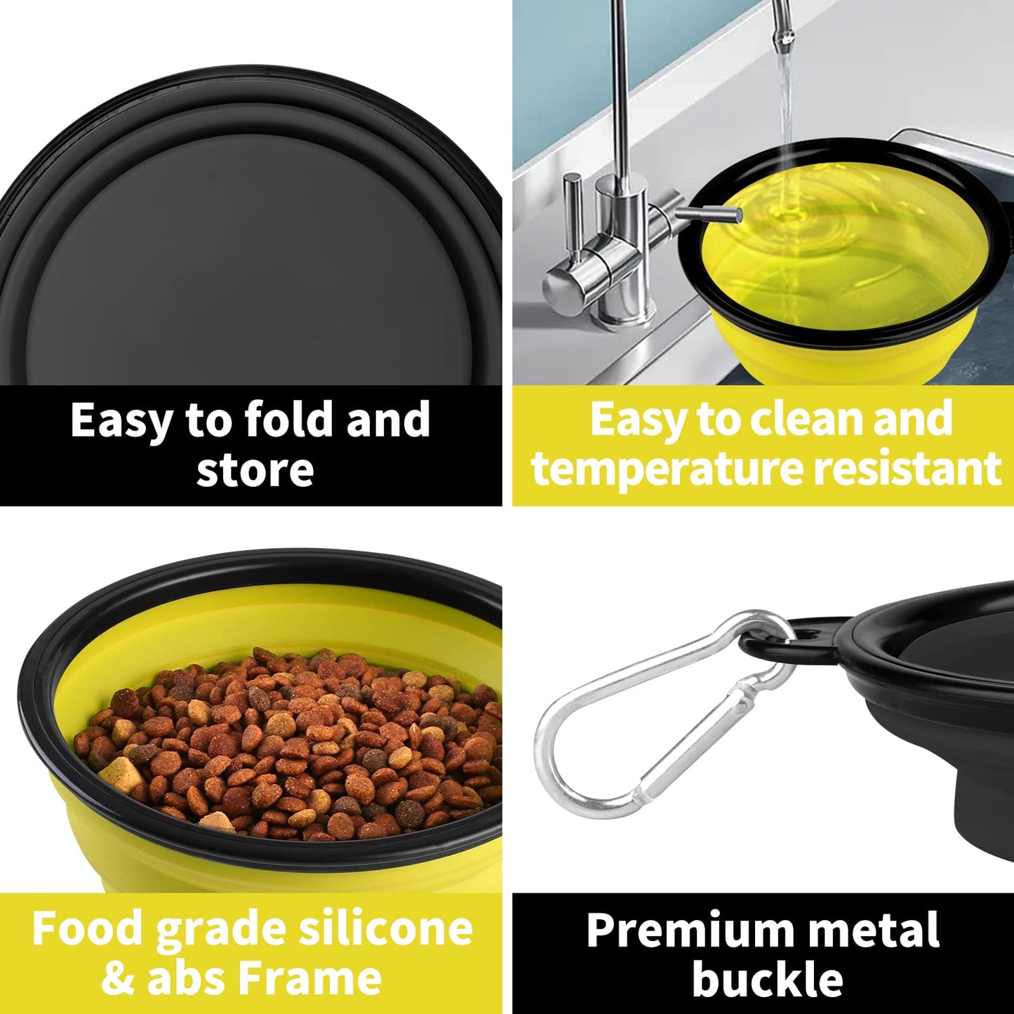 Collapsible Dog Bowls-2 Pack Large Size for Large/Medium Dogs, Pet Travel Water Bowl, Dogs Cat Portable Water Bowl, Dog Pet Feeding Watering Dish Outdoor Hiking Parking Traveling with 2 Carabiners